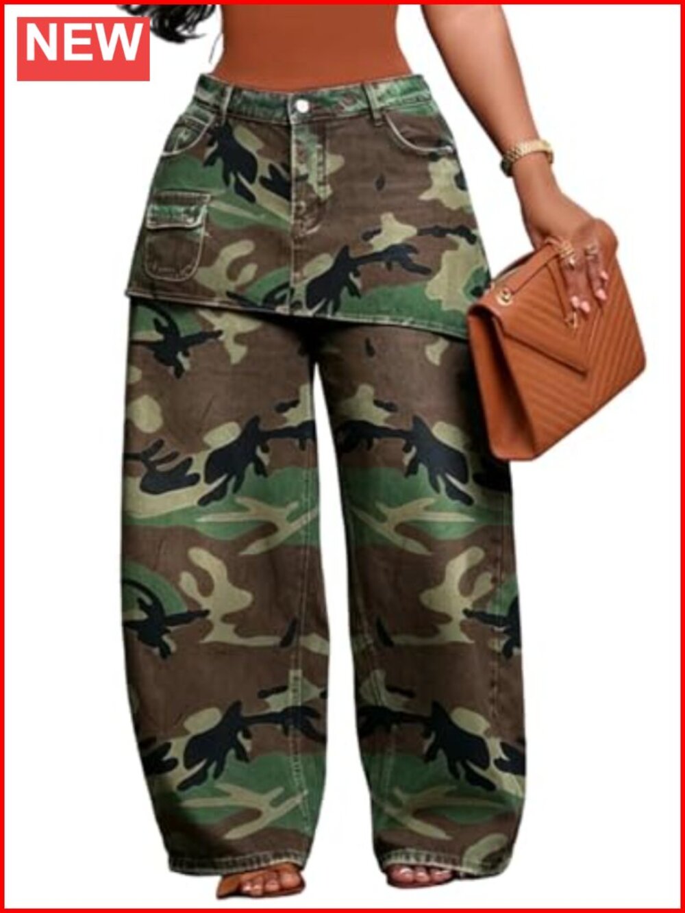 Wide Leg Cargo Jeans with Skirt Overlay High Waisted Baggy Y2k Streetwear